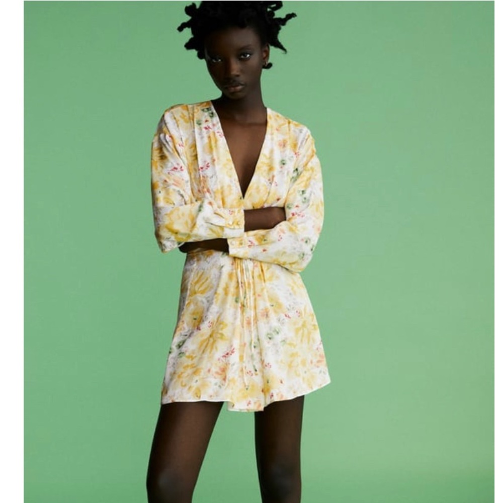 Zara yellow floral print dress